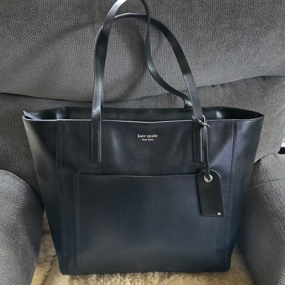 Kate Spade Large Top Zip Tote  Black Leather Handbag